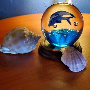 Glass Whales paper weight
